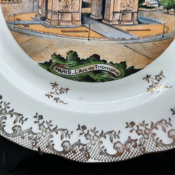 VTG Paris L'Arc De Triomphe Scalloped Decorative Porcelain Plate 9" Collectible - Picture 4 of 13